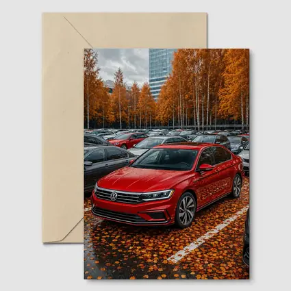 Volkswagen Passat Red Sedan Autumn Parking Lot
