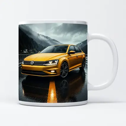 Volkswagen Passat Yellow Sedan Rainy Mountain Road