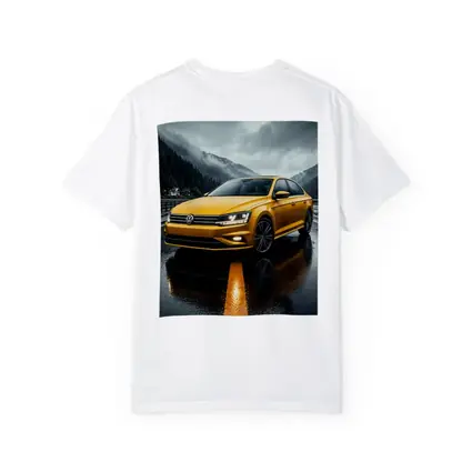 Volkswagen Passat Yellow Sedan Rainy Mountain Road