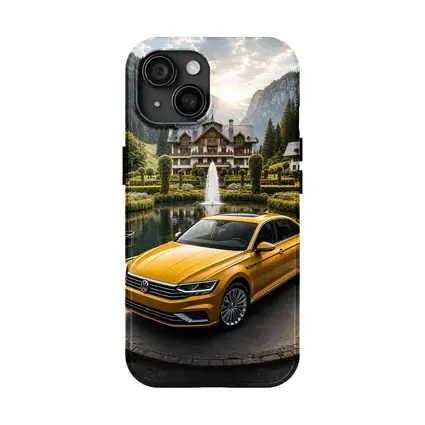 Volkswagen Passat Yellow Sedan Alpine Village Setting