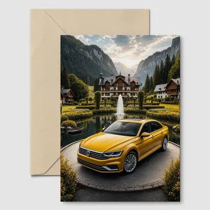 Volkswagen Passat Yellow Sedan Alpine Village Setting