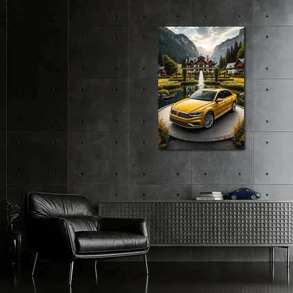 Volkswagen Passat Yellow Sedan Alpine Village Setting