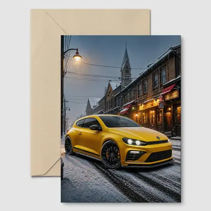 Volkswagen Scirocco Yellow Snow Street Night