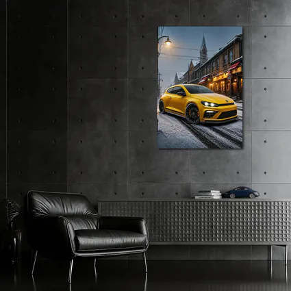 Volkswagen Scirocco Yellow Snow Street Night