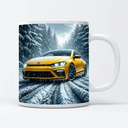 Volkswagen Scirocco Yellow Car Snowy Forest Road