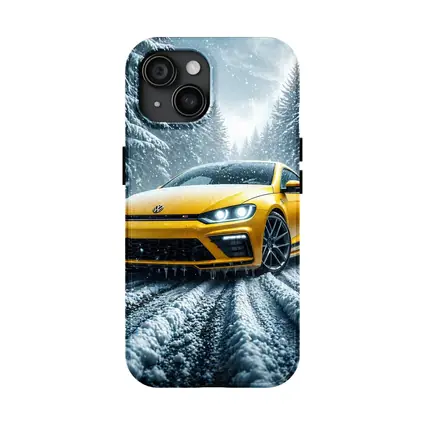 Volkswagen Scirocco Yellow Car Snowy Forest Road
