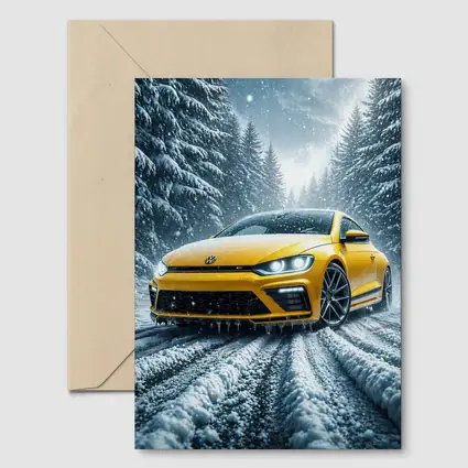 Volkswagen Scirocco Yellow Car Snowy Forest Road