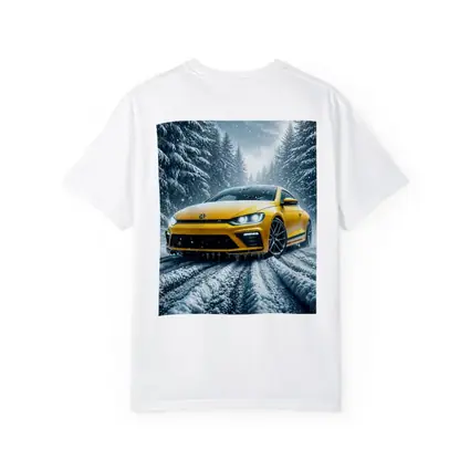 Volkswagen Scirocco Yellow Car Snowy Forest Road