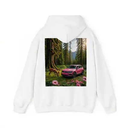 Pink Volkswagen Tiguan Forest Deer Scene