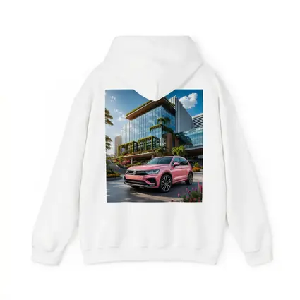 Pink Volkswagen Touareg SUV Modern Building