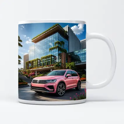 Pink Volkswagen Touareg SUV Modern Building