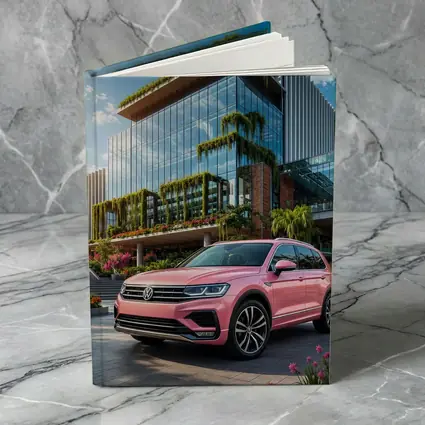 Pink Volkswagen Touareg SUV Modern Building