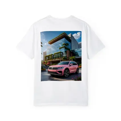 Pink Volkswagen Touareg SUV Modern Building
