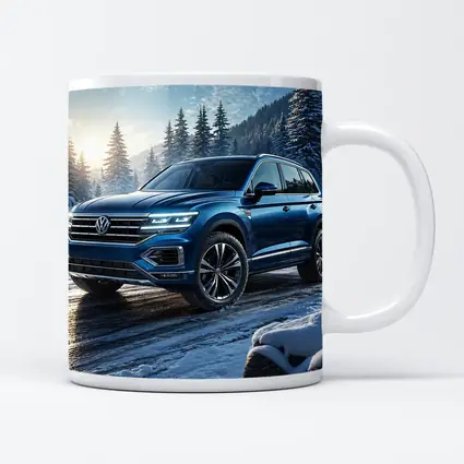 Volkswagen Touareg Blue SUV Snowy Forest