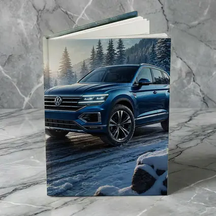 Volkswagen Touareg Blue SUV Snowy Forest