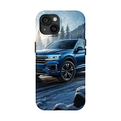 Volkswagen Touareg Blue SUV Snowy Forest