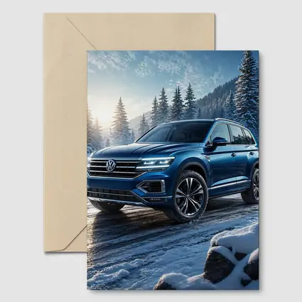 Volkswagen Touareg Blue SUV Snowy Forest
