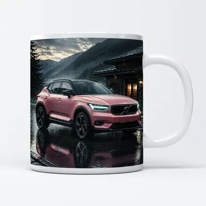 Pink Volvo XC40 Rainy Mountain Night
