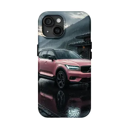 Pink Volvo XC40 Rainy Mountain Night