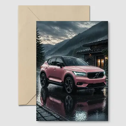Pink Volvo XC40 Rainy Mountain Night