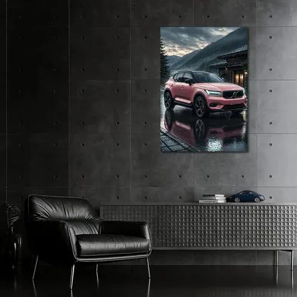 Pink Volvo XC40 Rainy Mountain Night
