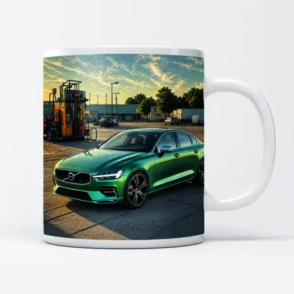Volvo S60 Green Sedan at Gas Station