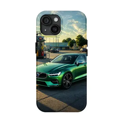 Volvo S60 Green Sedan at Gas Station