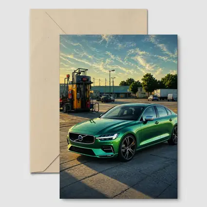 Volvo S60 Green Sedan at Gas Station