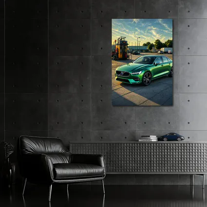 Volvo S60 Green Sedan at Gas Station