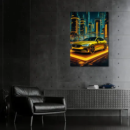 Volvo S60 Glowing Neon Futuristic City Night
