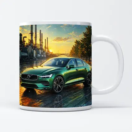 Volvo S60 Green Sedan Industrial Sunset Scene