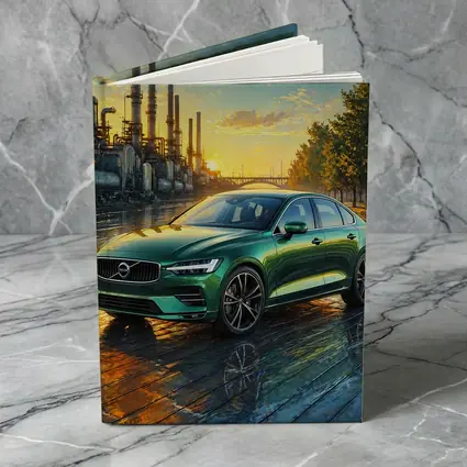 Volvo S60 Green Sedan Industrial Sunset Scene