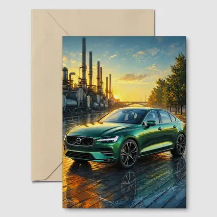 Volvo S60 Green Sedan Industrial Sunset Scene