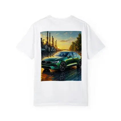 Volvo S60 Green Sedan Industrial Sunset Scene