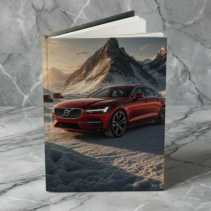 Volvo S90 Red Sedan Snowy Mountain Sunset