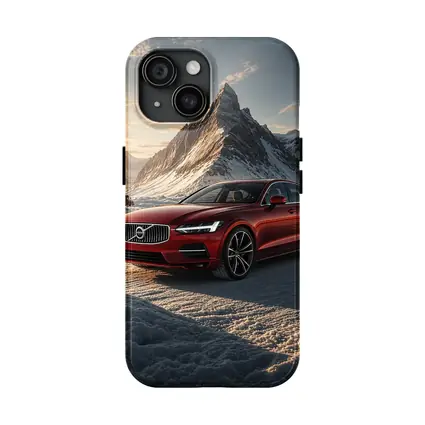 Volvo S90 Red Sedan Snowy Mountain Sunset