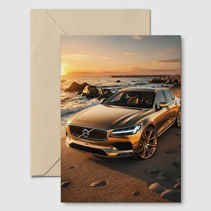 Volvo S90 Parked on Sandy Beach Sunset