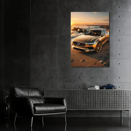 Volvo S90 Parked on Sandy Beach Sunset