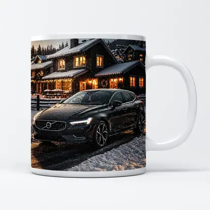 Volvo V40 Black Winter Night Snowy Scene