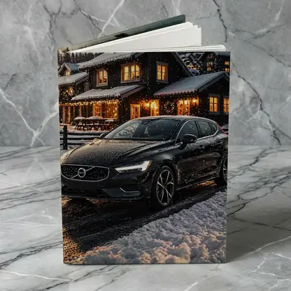 Volvo V40 Black Winter Night Snowy Scene