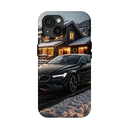 Volvo V40 Black Winter Night Snowy Scene
