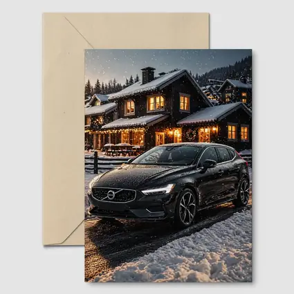 Volvo V40 Black Winter Night Snowy Scene