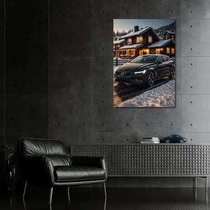 Volvo V40 Black Winter Night Snowy Scene