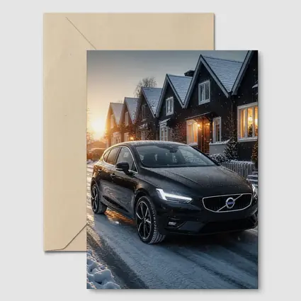 Volvo V40 Black On Snowy Winter Street