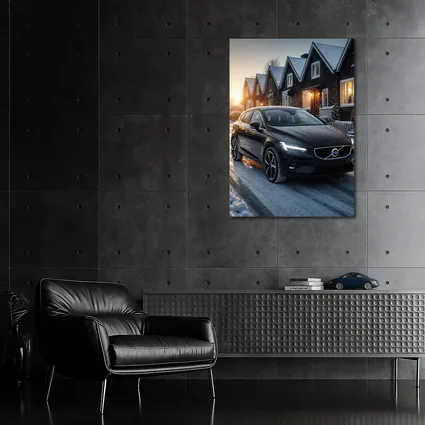 Volvo V40 Black On Snowy Winter Street