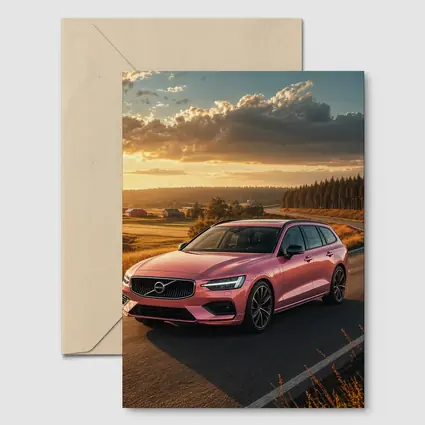 Volvo V60 Pink Wagon Country Road Sunset