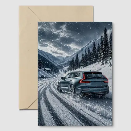 Volvo V60 Drifting Snow Mountain Road