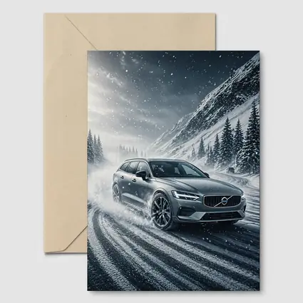 Volvo V60 Drifting Snowy Mountain Road