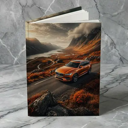 Volvo V90 Orange SUV Mountain Valley Road
