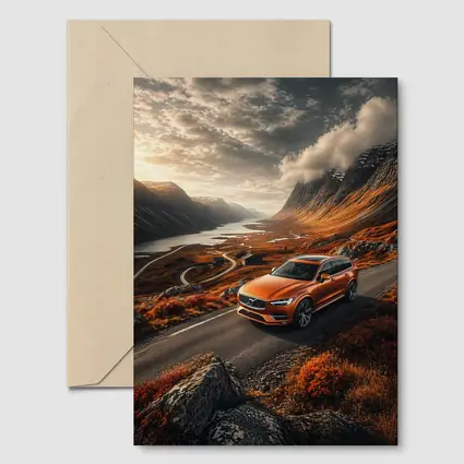 Volvo V90 Orange SUV Mountain Valley Road